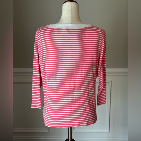 Jones New York Signature Pink and White Striped Button Shoulder Top size Large - Picture 3 of 9